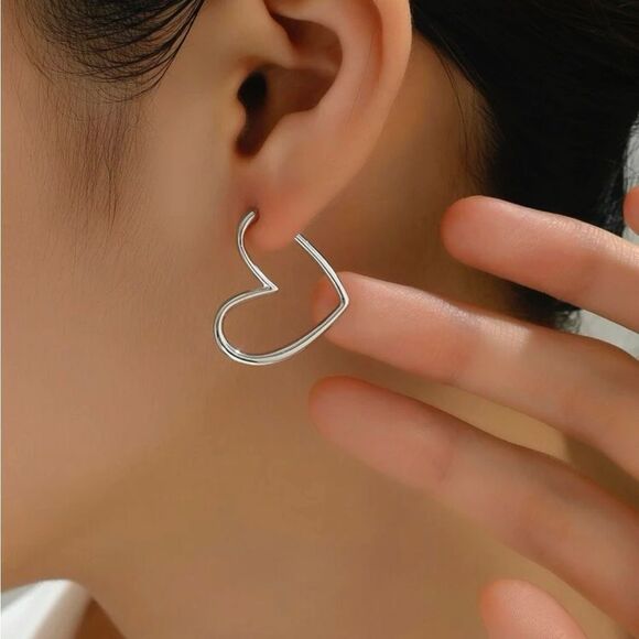 Heart Shaped Hoop Earrings - Picture 3 of 12